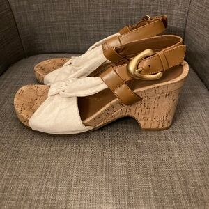 AEROSOLES Miki Brown Leather Strap Cork Wedge Sandals size 8.5 MSRP $90